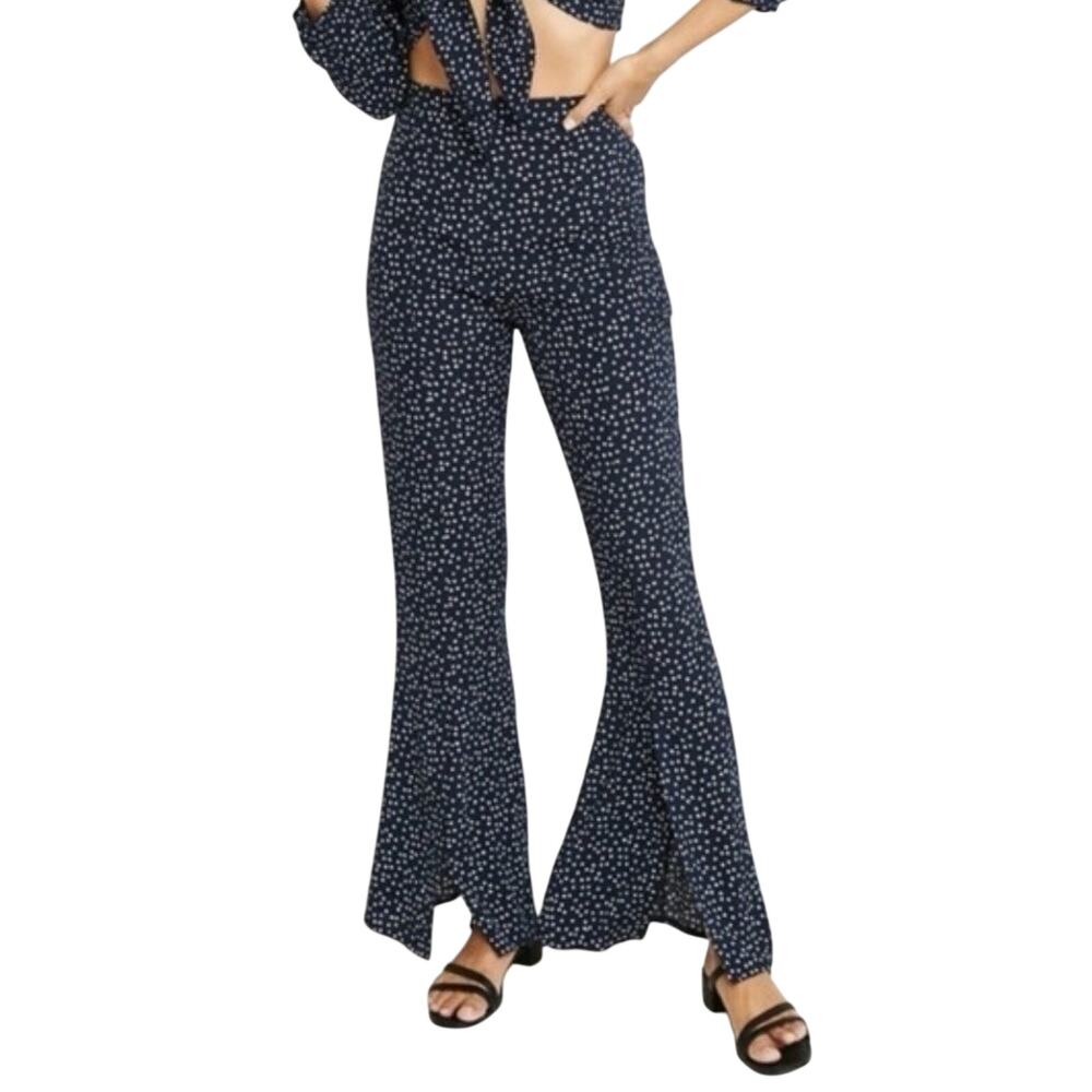 Abercrombie & Fitch Navy Ditsy Floral Flare Pants Festival Boho S Split Hem